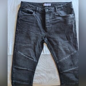 Topman Faded Black Skinny Motorcycle Jeans with Ankle Zip